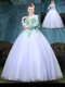 Scoop Floor Length Ball Gowns Long Sleeves Lavender Quince Ball Gowns Lace Up