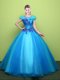 Scoop Tulle Short Sleeves Floor Length Quinceanera Gown and Appliques
