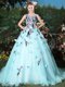 Eye-catching Scoop Sleeveless Brush Train Lace Up Quinceanera Gown Light Blue Organza
