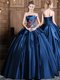 Floor Length Lace Up Sweet 16 Dresses Navy Blue for Military Ball and Sweet 16 and Quinceanera with Appliques