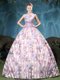 Fabulous Multi-color Ball Gowns Tulle Straps Sleeveless Appliques and Pattern Floor Length Lace Up Vestidos de Quinceanera