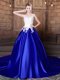 Luxury Scoop Royal Blue Sleeveless Court Train Appliques With Train Quinceanera Dress