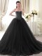 Charming Ball Gowns Sweet 16 Dress Black Sweetheart Tulle Sleeveless Floor Length Lace Up