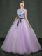 Scoop Lavender Sleeveless Floor Length Appliques Lace Up Vestidos de Quinceanera