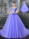 Pretty Straps With Train Ball Gowns Sleeveless Lavender Vestidos de Quinceanera Brush Train Lace Up