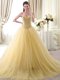 Gold Lace Up Quince Ball Gowns Beading Sleeveless Floor Length