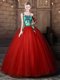 Custom Designed One Shoulder Floor Length Lace Up Vestidos de Quinceanera Rust Red for Military Ball and Sweet 16 and Quinceanera with Pattern