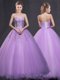 Eye-catching Lavender Ball Gowns Tulle Sweetheart Sleeveless Appliques Floor Length Lace Up Ball Gown Prom Dress