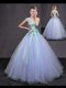 Luxury Lavender Lace Up Appliques and Belt Quince Ball Gowns Tulle Sleeveless