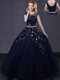 Top Selling Navy Blue Scoop Neckline Beading and Belt Sweet 16 Dress Cap Sleeves Lace Up