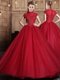 Colorful Wine Red Short Sleeves Appliques Floor Length Sweet 16 Dress