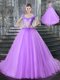 Captivating Straps Sleeveless Tulle Sweet 16 Dresses Beading and Appliques Brush Train Lace Up