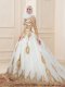 White 3 4 Length Sleeve Sweep Train Appliques Quinceanera Dress
