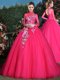 New Arrival Long Sleeves Brush Train Appliques Lace Up Quince Ball Gowns
