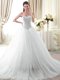 Sleeveless Tulle With Brush Train Lace Up Quince Ball Gowns in White with Beading