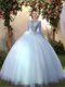 Low Price Big Puffy Light Blue A-line Appliques Quinceanera Gown Lace Up Tulle Long Sleeves Floor Length