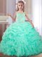 Apple Green Straps Neckline Beading and Ruffles and Pick Ups Little Girls Pageant Dress Sleeveless Lace Up
