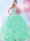 Deluxe Apple Green Ball Gowns Organza Sweetheart Sleeveless Beading and Ruffles Floor Length Lace Up Quinceanera Dress