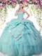 Custom Designed Aqua Blue Organza and Taffeta Lace Up 15 Quinceanera Dress Sleeveless Floor Length Beading and Pick Ups