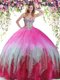 Sleeveless Tulle Floor Length Lace Up Sweet 16 Dress in Multi-color with Beading