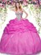 Free and Easy Hot Pink Lace Up Quince Ball Gowns Beading and Pick Ups Sleeveless Floor Length