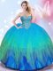 Multi-color Tulle Lace Up Quinceanera Dress Sleeveless Beading