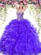 Purple Lace Up Sweetheart Beading and Ruffles Sweet 16 Quinceanera Dress Organza Sleeveless Sweep Train