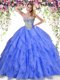 Organza Sleeveless Floor Length Ball Gown Prom Dress and Beading and Ruffles