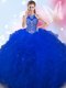 New Style Halter Top Royal Blue Ball Gowns Beading Vestidos de Quinceanera Lace Up Tulle Sleeveless