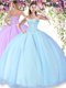 Light Blue Sleeveless Beading Floor Length Quinceanera Gown