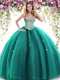 Dark Green Sleeveless Tulle Lace Up Ball Gown Prom Dress for Military Ball and Sweet 16 and Quinceanera