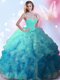 Multi-color Zipper High-neck Beading Quince Ball Gowns Tulle Sleeveless