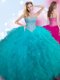 Popular Beading Quinceanera Gowns Teal Lace Up Sleeveless Floor Length