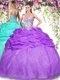 Organza Sweetheart Sleeveless Lace Up Beading and Pick Ups Sweet 16 Dresses in Eggplant Purple