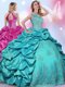 Superior Halter Top Sleeveless Floor Length Beading and Lace and Appliques and Pick Ups Lace Up Sweet 16 Quinceanera Dress with Teal