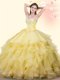 Yellow Sweet 16 Quinceanera Dress Military Ball and Sweet 16 and Quinceanera and For with Beading and Ruffles Sweetheart Sleeveless Lace Up