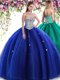 Ball Gowns Quinceanera Gowns Royal Blue Sweetheart Tulle Sleeveless Floor Length Lace Up