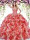 White And Red Organza Lace Up Sweetheart Sleeveless Floor Length Quinceanera Gowns Beading and Ruffles