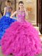 Stunning Scoop Sleeveless Organza Sweet 16 Dress Beading and Ruffles Lace Up