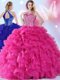 New Arrival Halter Top Hot Pink Ball Gowns Beading and Ruffles Quinceanera Dress Lace Up Organza Sleeveless Floor Length