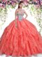 Exceptional Orange Red Sleeveless Beading and Ruffles Floor Length Sweet 16 Dress