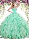 Sweetheart Sleeveless 15th Birthday Dress Floor Length Beading and Ruffles Apple Green Organza and Taffeta