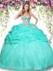 Organza Sweetheart Sleeveless Lace Up Beading and Pick Ups 15th Birthday Dress in Apple Green
