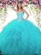 On Sale Floor Length Teal Sweet 16 Dress Organza and Tulle Sleeveless Beading and Ruffles