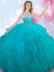 Most Popular Teal Sweet 16 Dress Military Ball and Sweet 16 and Quinceanera and For with Beading High-neck Sleeveless Lace Up