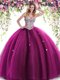 New Arrival Fuchsia Ball Gowns Beading Vestidos de Quinceanera Lace Up Tulle Sleeveless Floor Length