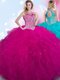 Attractive Fuchsia Halter Top Neckline Beading Sweet 16 Dresses Sleeveless Lace Up