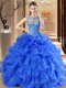 Scoop Royal Blue Lace Up 15 Quinceanera Dress Beading and Ruffles Sleeveless Floor Length