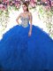 Royal Blue Lace Up Sweetheart Beading Quinceanera Gowns Tulle Sleeveless