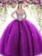 Vintage Eggplant Purple Ball Gowns Tulle Sweetheart Sleeveless Beading Floor Length Lace Up Quinceanera Gown
